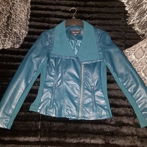 NWOT Vegan Leather Teal Moto Style Jacket